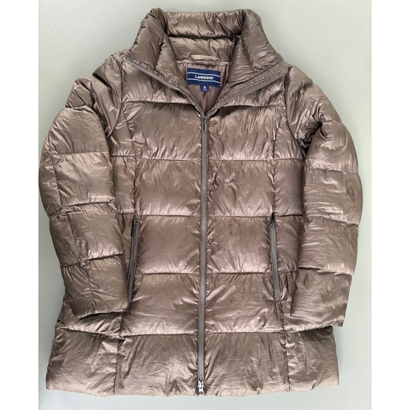 Lands' End Jackets & Blazers - Lands End Womens Metallic Brown Puffer Jacket Down Quilted Coat Size M 10-12